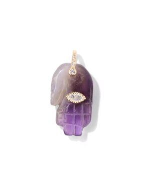 Hamsa Fatima Hand Amethyst Natural Stone Pendant Charm